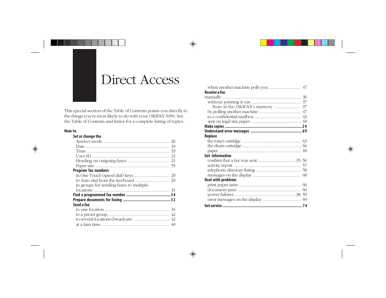 Direct access | Oki FAX 5050 User Manual | Page 9 / 98