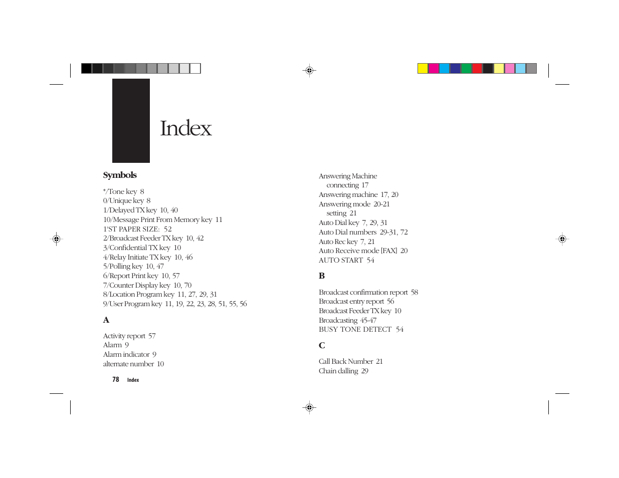 Index | Oki FAX 5050 User Manual | Page 90 / 98