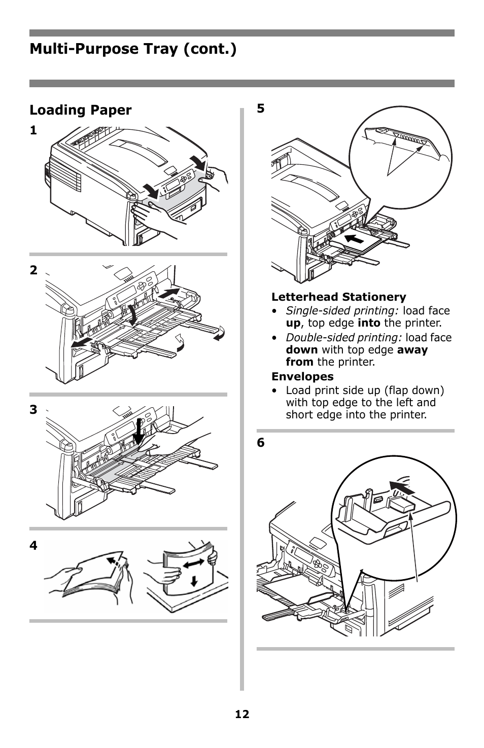 Multi-purpose tray (cont.), Loading paper | Oki C8800 User Manual | Page 12 / 87