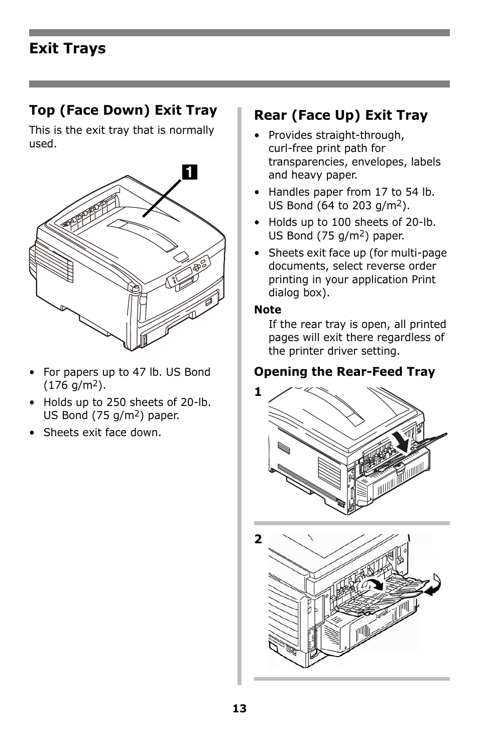 Exit trays, Top (face down) exit tray, Rear (face up) exit tray | Oki C8800 User Manual | Page 13 / 87