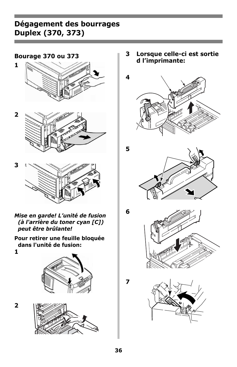 Dégagement des bourrages, Duplex (370, 373) | Oki C8800 User Manual | Page 36 / 87