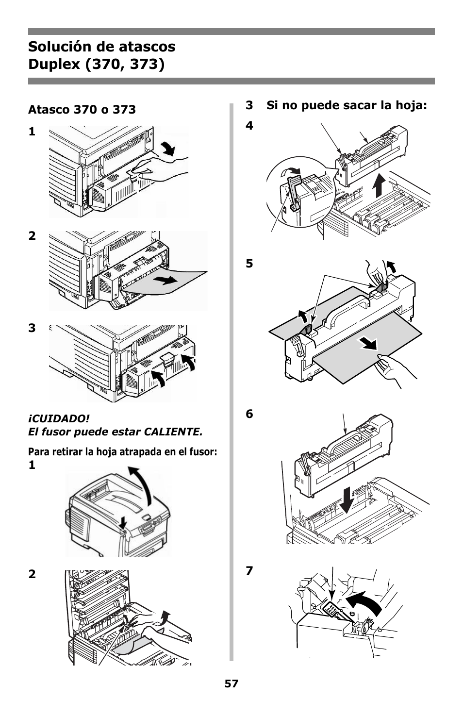 Solución de atascos, Duplex (370, 373) | Oki C8800 User Manual | Page 57 / 87