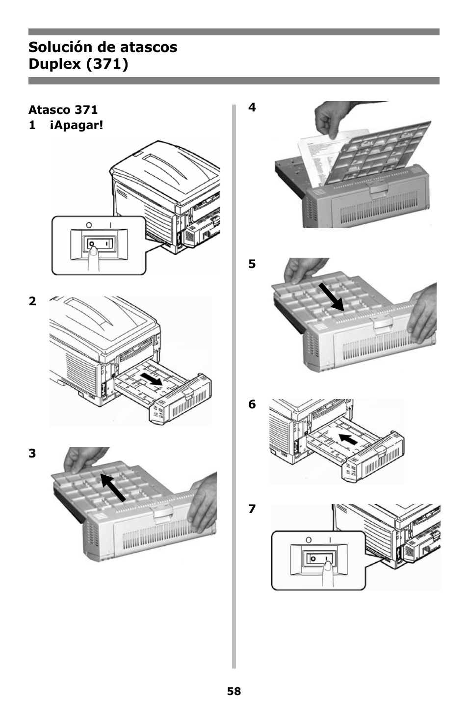 Duplex (371), Solución de atascos duplex (371) | Oki C8800 User Manual | Page 58 / 87