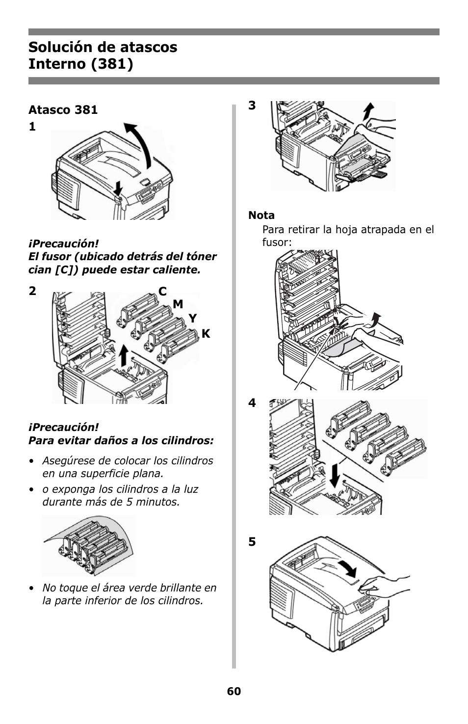 Interno (381), Solución de atascos interno (381) | Oki C8800 User Manual | Page 60 / 87