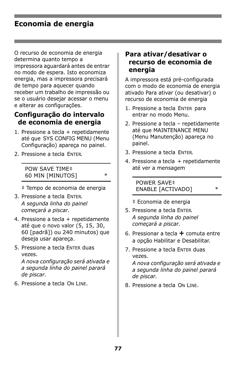 Economia de energia, Configuração do intervalo de economia de energia | Oki C8800 User Manual | Page 77 / 87