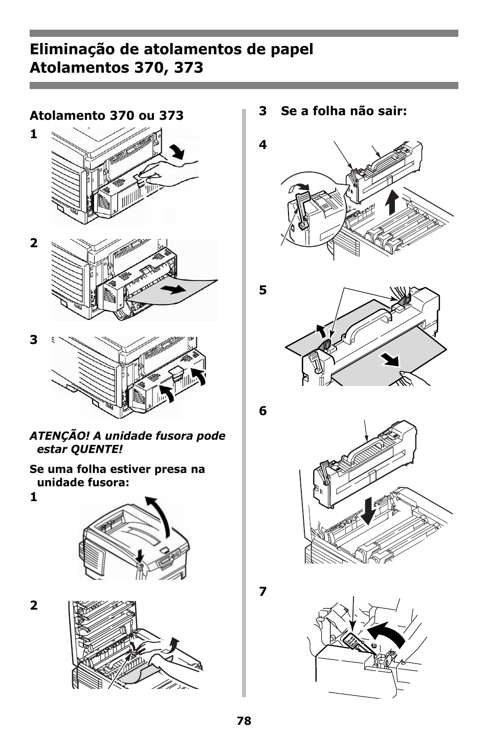 Eliminação de atolamentos de papel, Atolamentos 370, 373, Eliminação de atolamentos | De papel | Oki C8800 User Manual | Page 78 / 87
