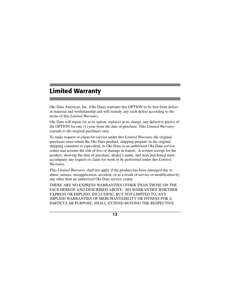 Limited warranty | Oki 70040901 User Manual | Page 13 / 16