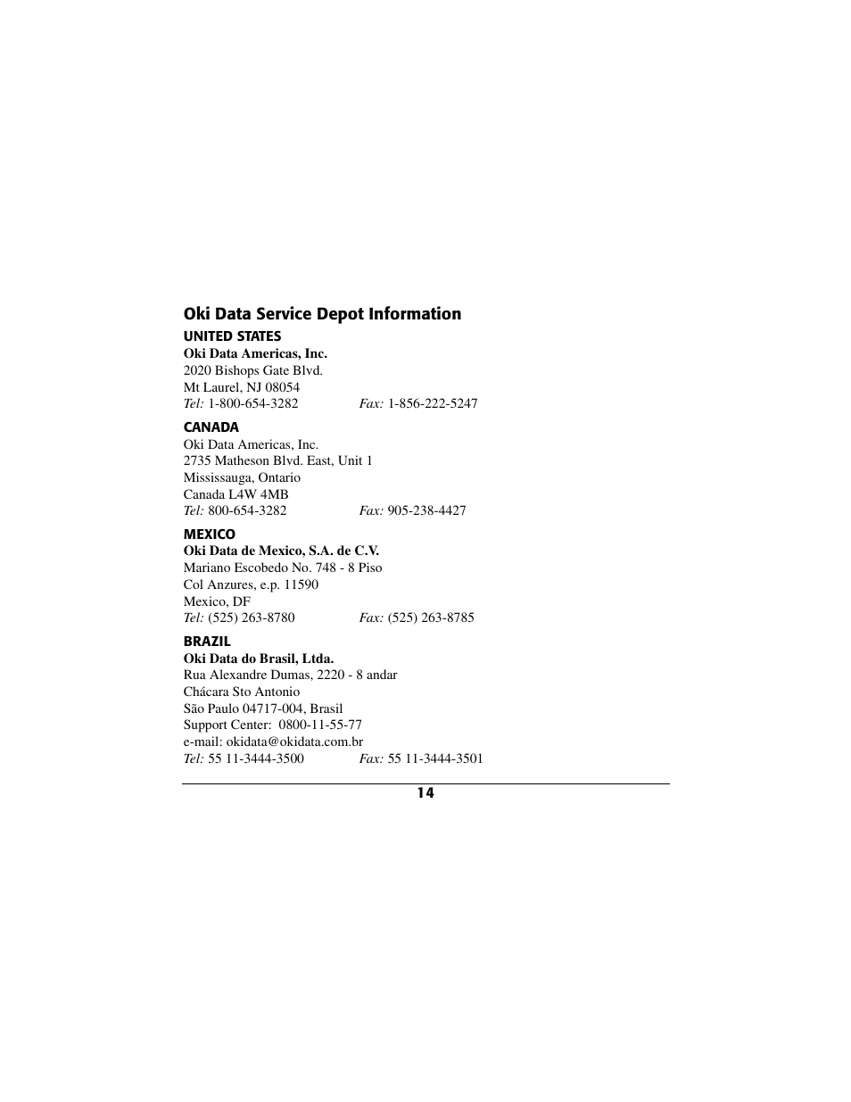 Oki data service depot information | Oki 70040901 User Manual | Page 15 / 16