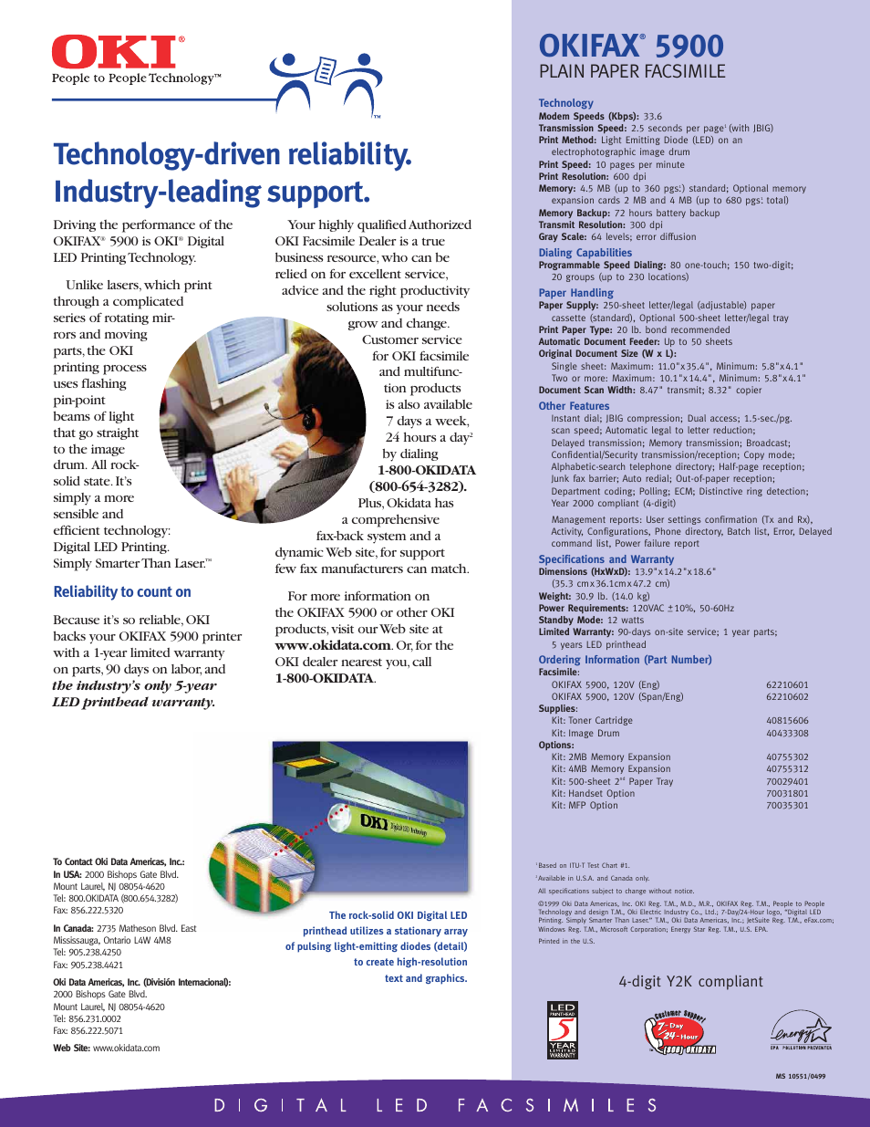 Okifax, Plain paper facsimile, Reliability to count on | Digit y2k compliant | Oki 5900 User Manual | Page 4 / 4