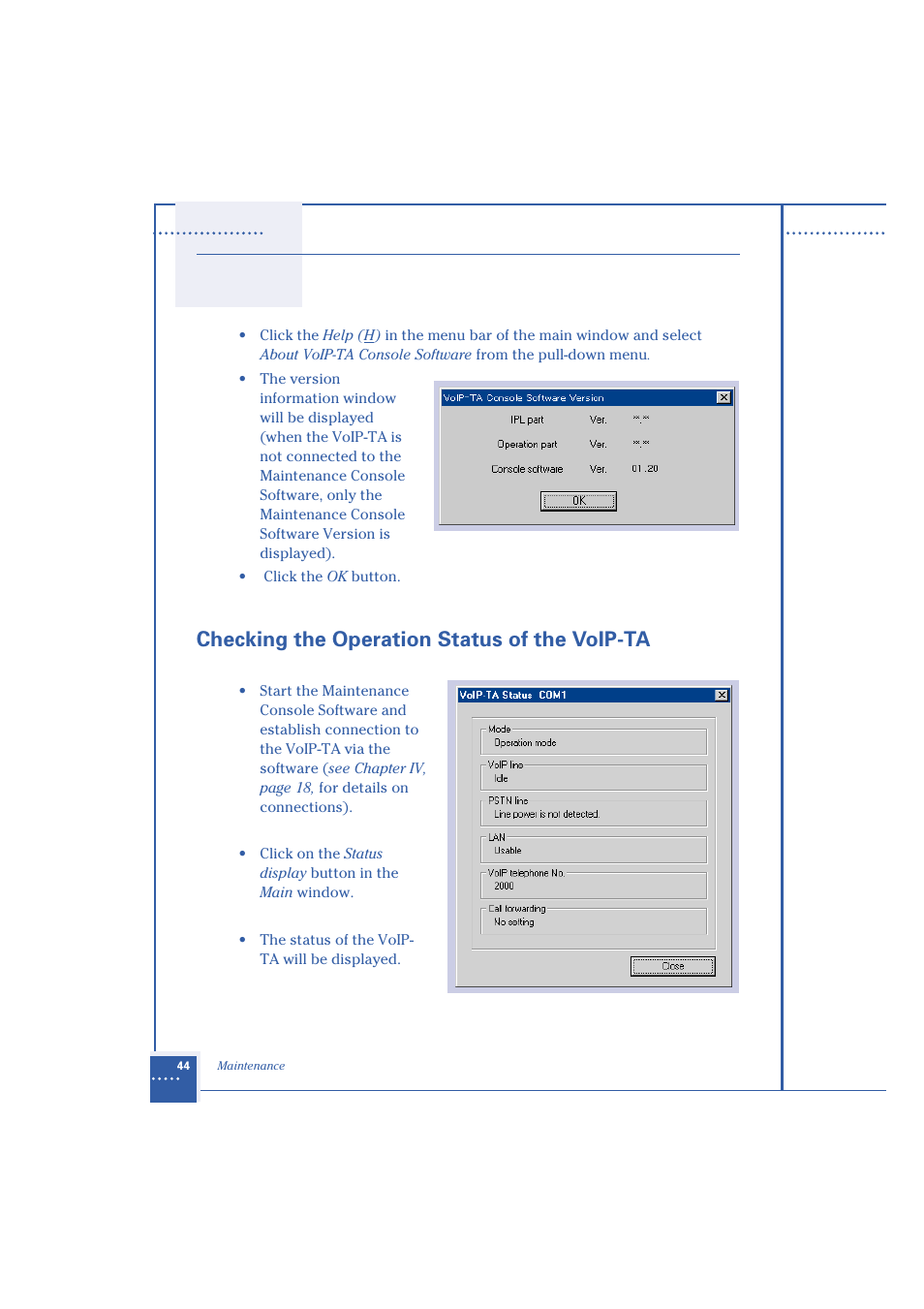 Checking the operation status of the voip-ta | Oki 1.2 User Manual | Page 52 / 60