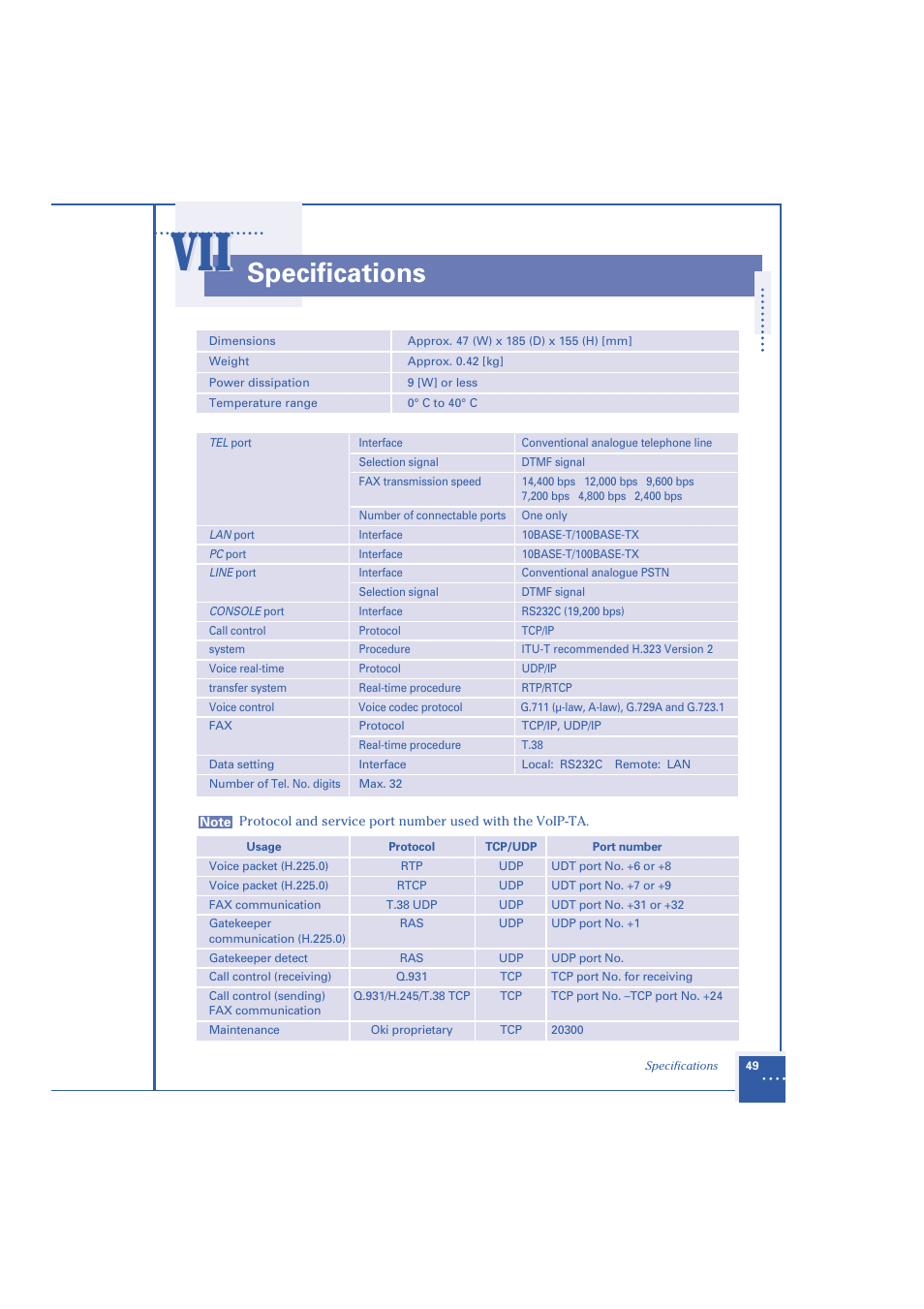 Specifications | Oki 1.2 User Manual | Page 57 / 60