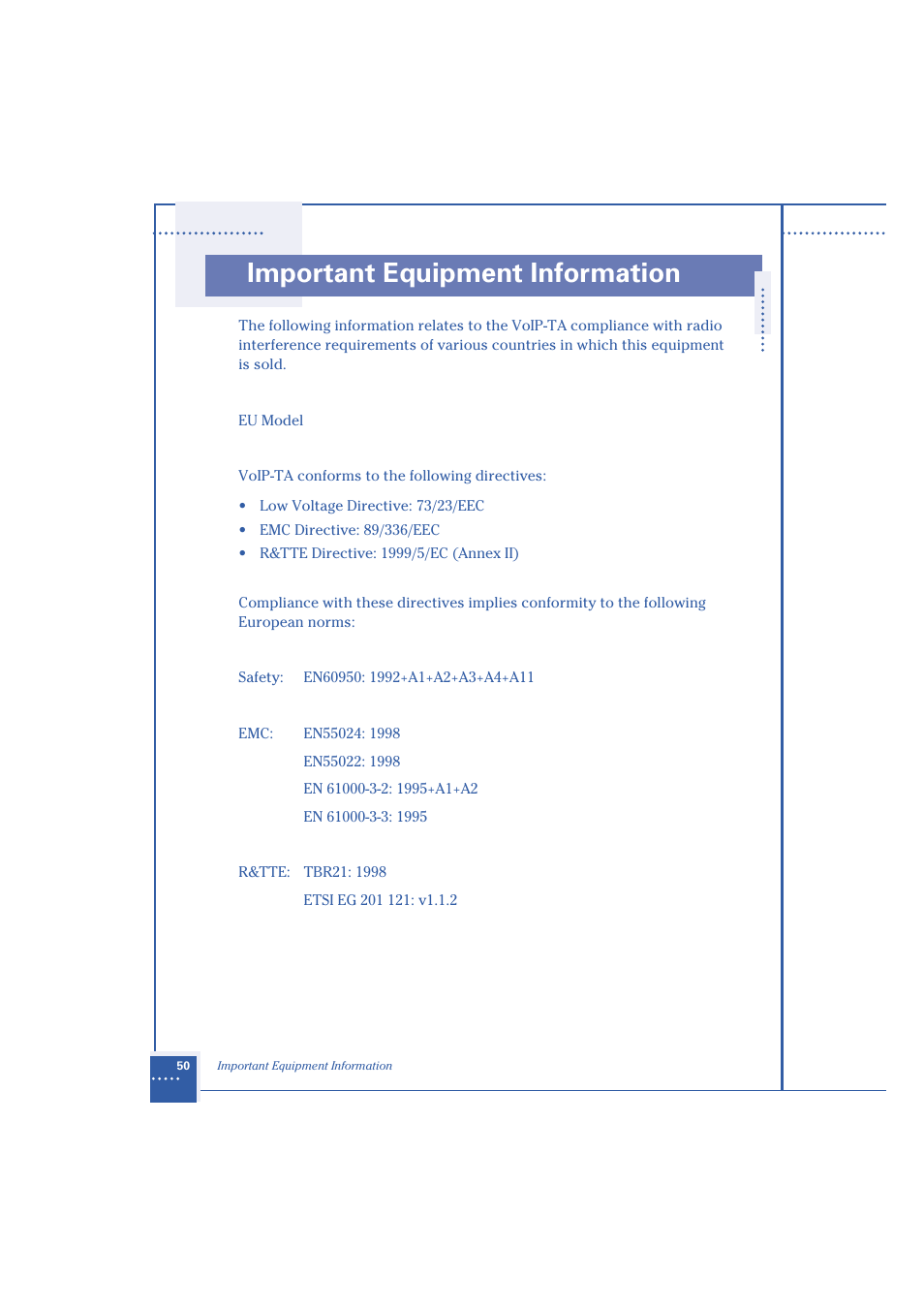 Important equipment information | Oki 1.2 User Manual | Page 58 / 60