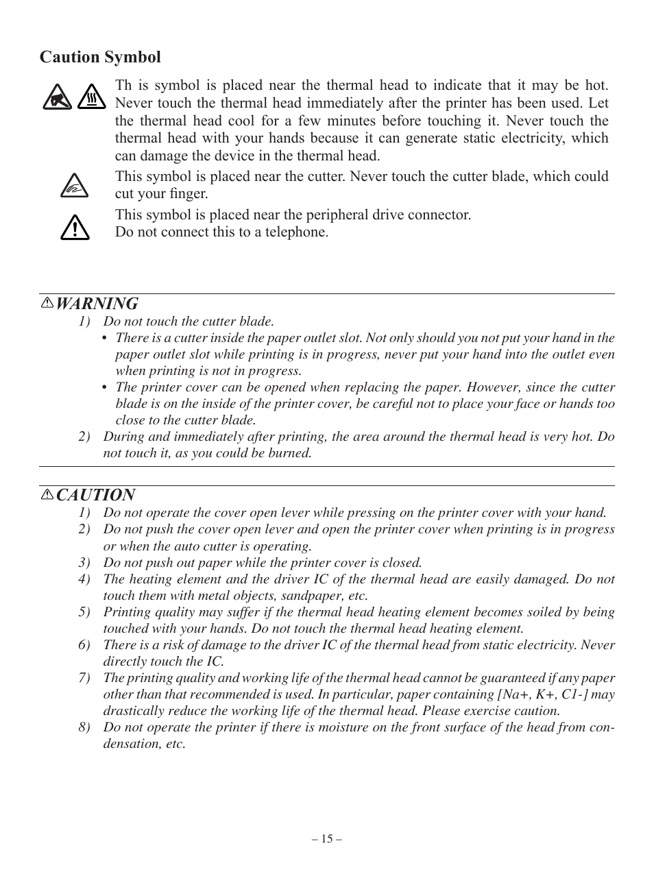 Warning, Caution, Caution symbol | Oki RT322POS User Manual | Page 19 / 60