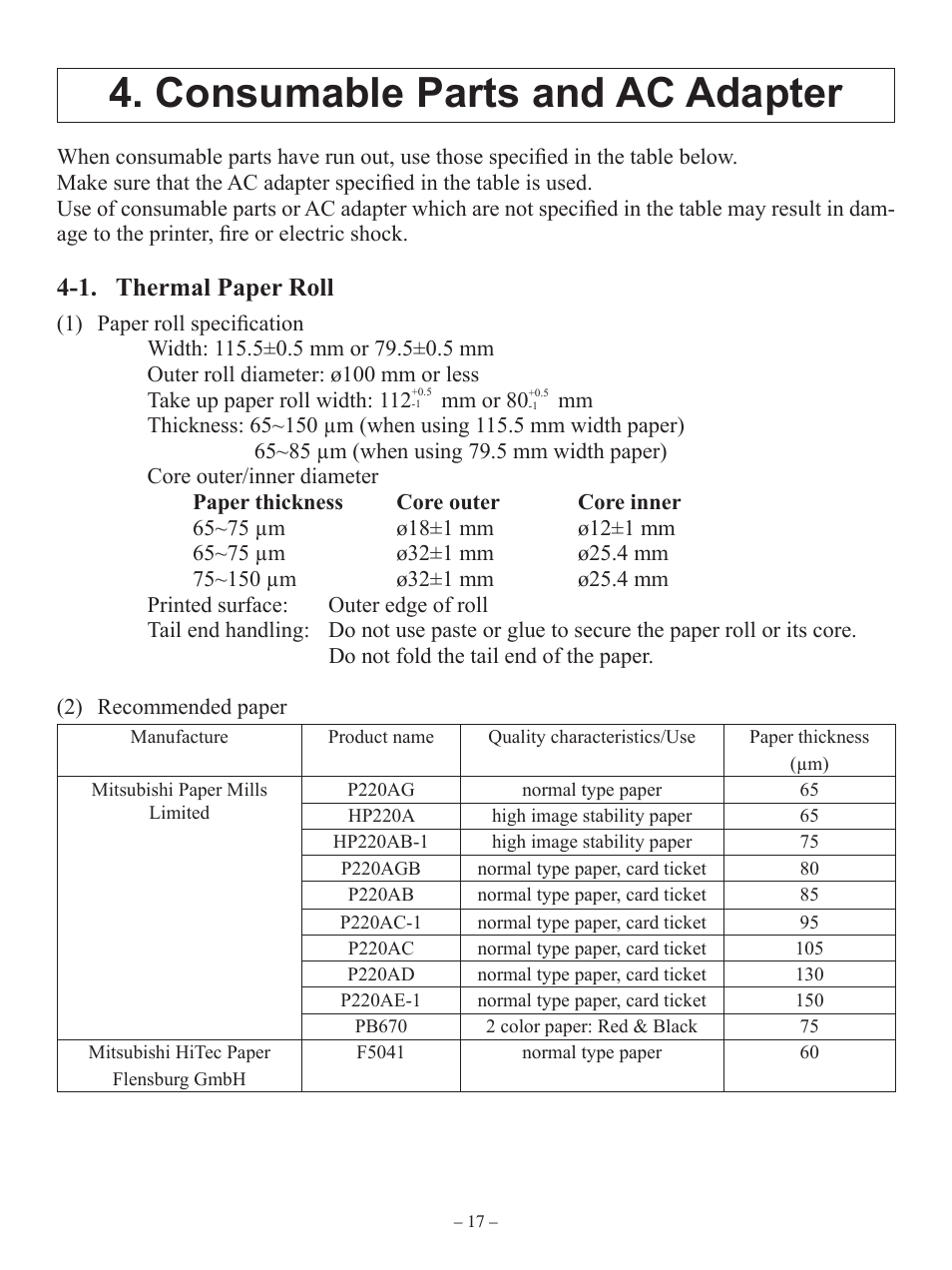 Consumable parts and ac adapter, 1. thermal paper roll | Oki RT322POS User Manual | Page 21 / 60