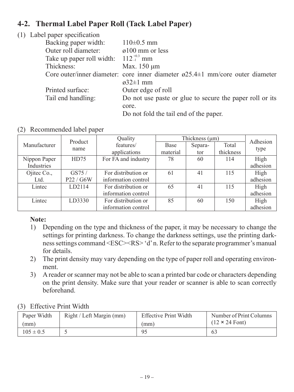 2. thermal label paper roll (tack label paper) | Oki RT322POS User Manual | Page 23 / 60