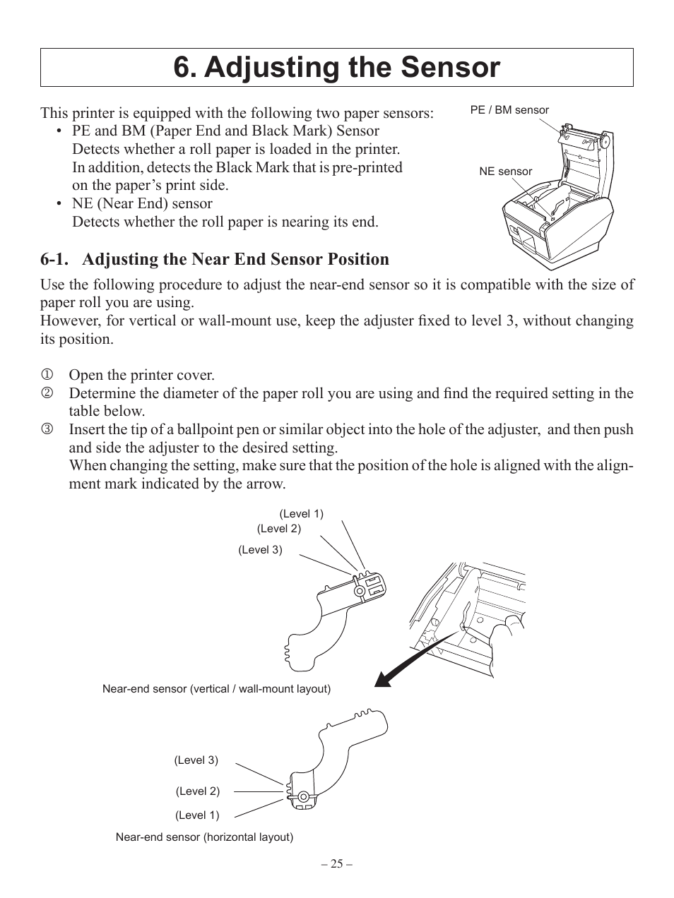 Adjusting the sensor, 1. adjusting the near end sensor position | Oki RT322POS User Manual | Page 29 / 60