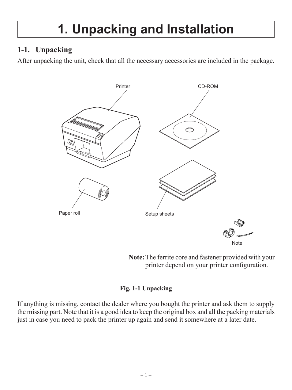 Unpacking and installation, 1. unpacking | Oki RT322POS User Manual | Page 5 / 60