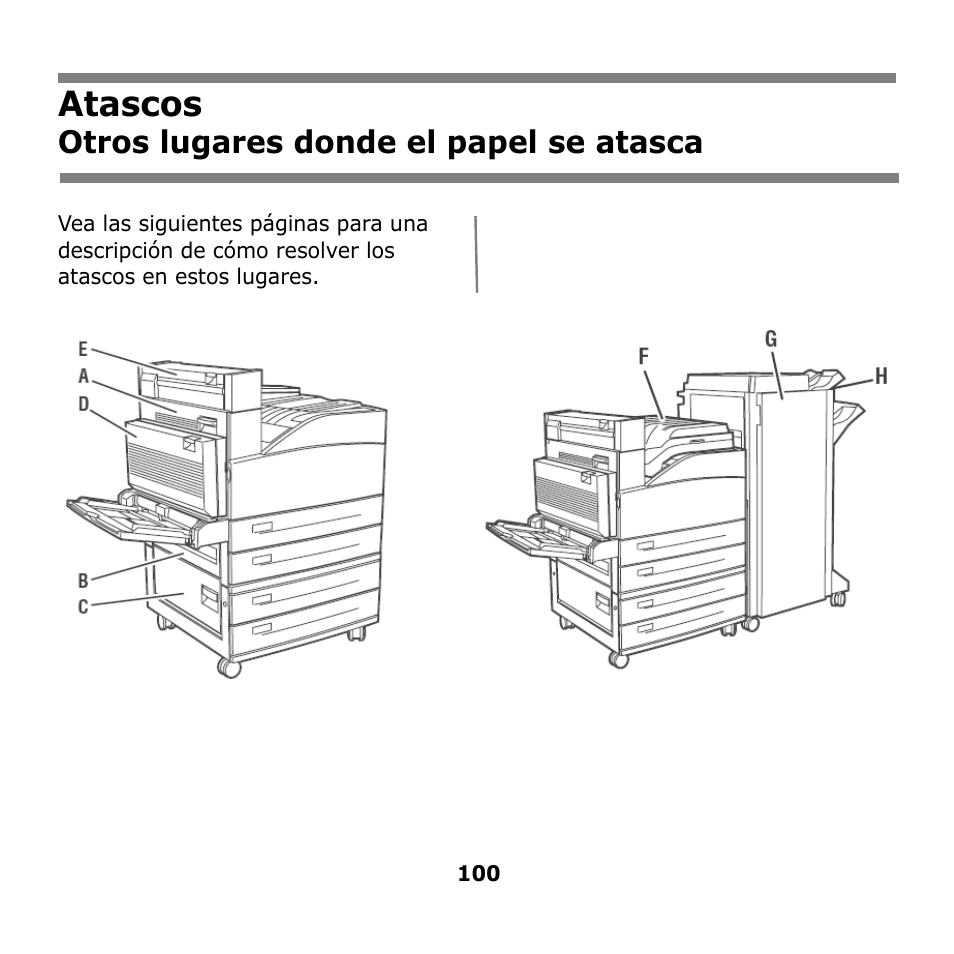 Otros lugares donde el papel se atasca, Otros lugares donde el papel, Se atasca | Atascos | Oki B930n User Manual | Page 100 / 155