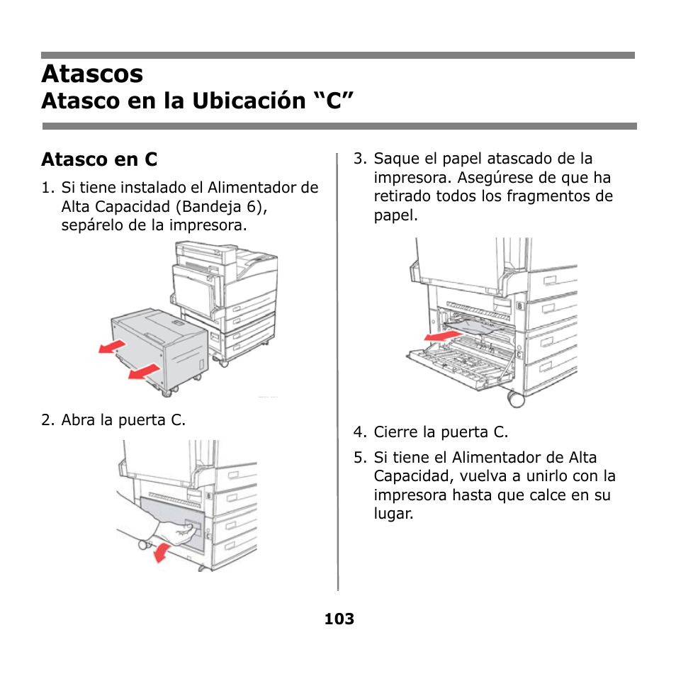 Atascos, Atasco en la ubicación “c | Oki B930n User Manual | Page 103 / 155