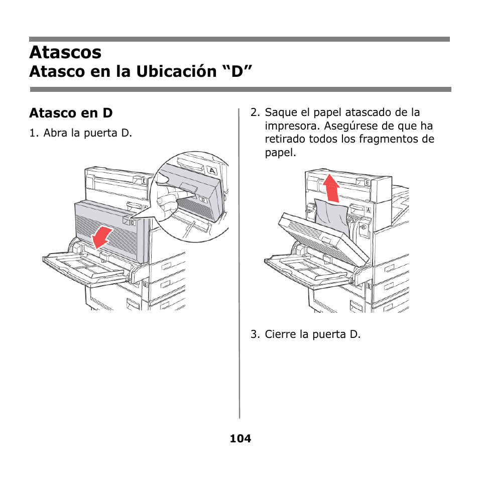 Atascos, Atasco en la ubicación “d | Oki B930n User Manual | Page 104 / 155