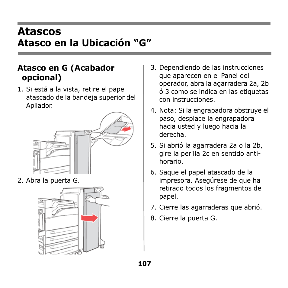 Atascos, Atasco en la ubicación “g | Oki B930n User Manual | Page 107 / 155