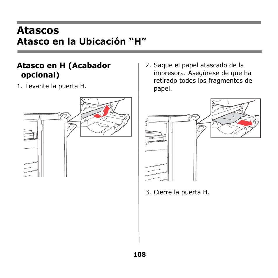 Atascos, Atasco en la ubicación “h | Oki B930n User Manual | Page 108 / 155
