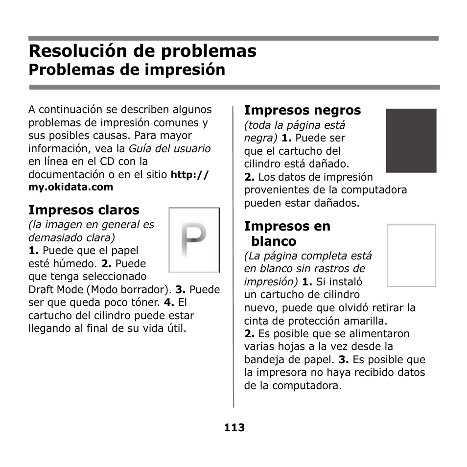 Resolución de problemas, Problemas de impresión | Oki B930n User Manual | Page 113 / 155