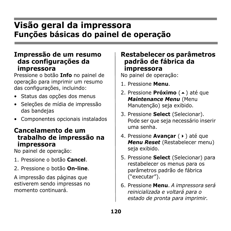 Visão geral da impressora, Funções básicas do painel de operação | Oki B930n User Manual | Page 120 / 155