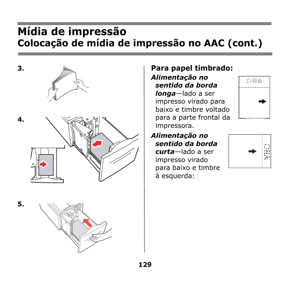 Mídia de impressão, Colocação de mídia de impressão no aac (cont.) | Oki B930n User Manual | Page 129 / 155