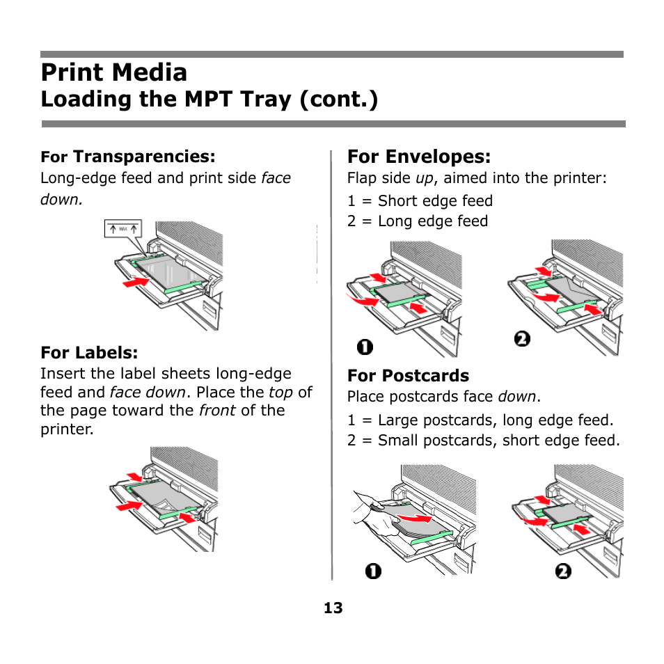 Print media, Loading the mpt tray (cont.) | Oki B930n User Manual | Page 13 / 155
