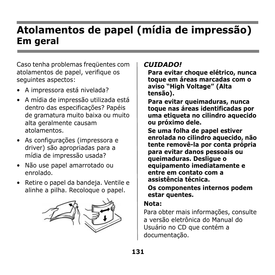 Atolamentos de papel (mídia de impressão), Atolamentos de papel (mídia de, Impressão) | Em geral | Oki B930n User Manual | Page 131 / 155
