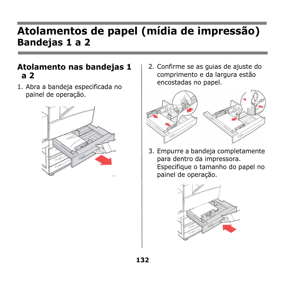 Bandejas 1 a 2, Atolamentos de papel (mídia de impressão) | Oki B930n User Manual | Page 132 / 155