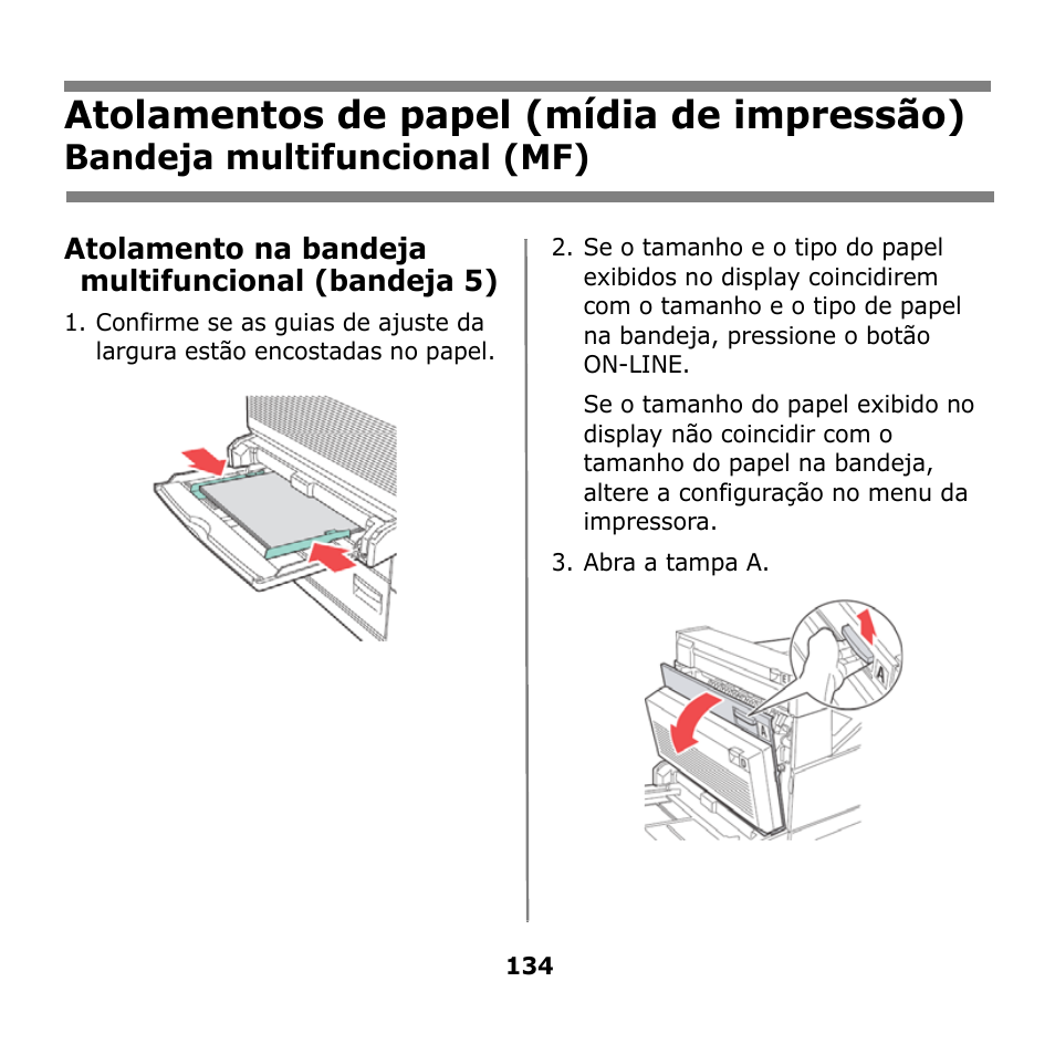 Bandeja multifuncional (mf), Atolamentos de papel (mídia de impressão) | Oki B930n User Manual | Page 134 / 155