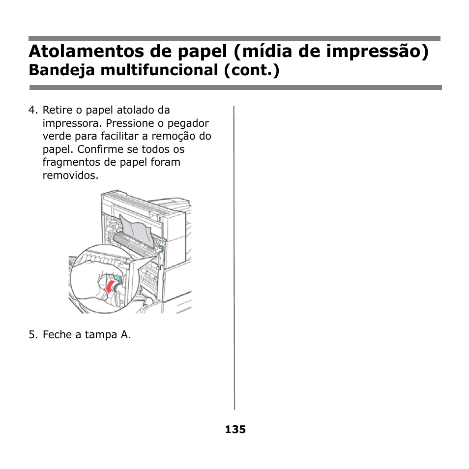 Atolamentos de papel (mídia de impressão), Bandeja multifuncional (cont.) | Oki B930n User Manual | Page 135 / 155