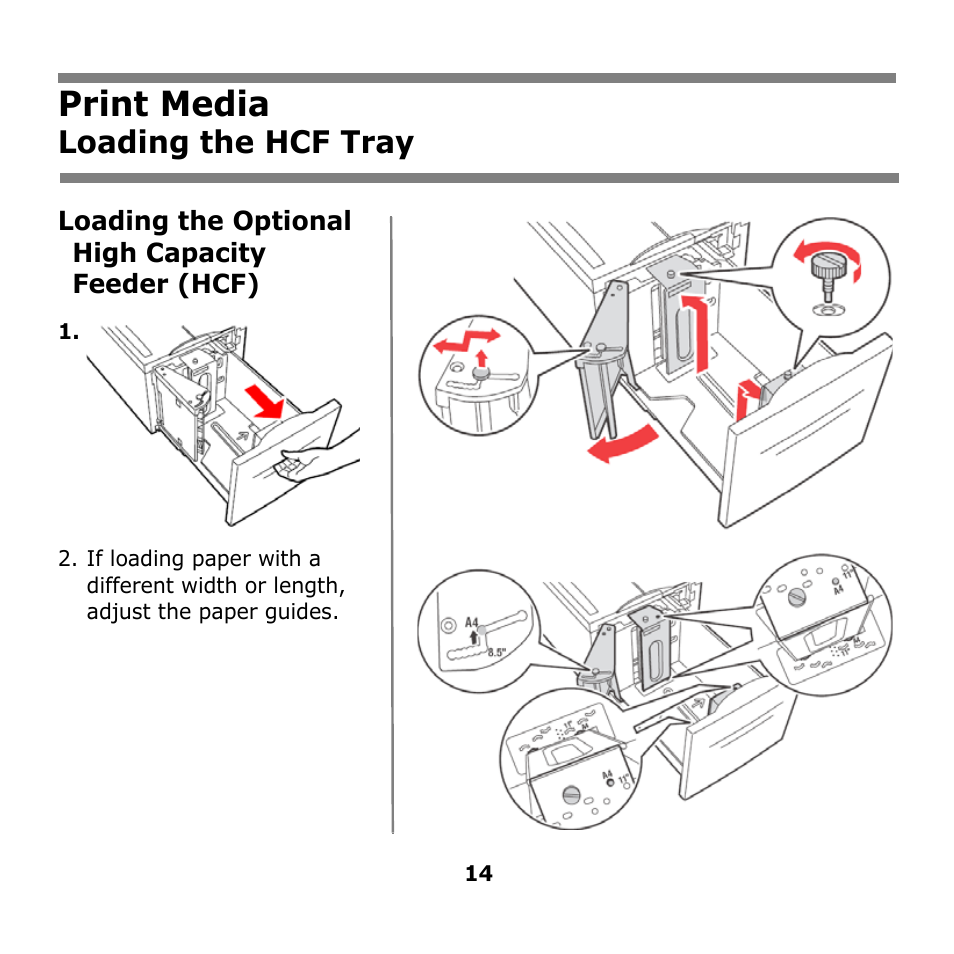 Loading the hcf tray, Print media | Oki B930n User Manual | Page 14 / 155