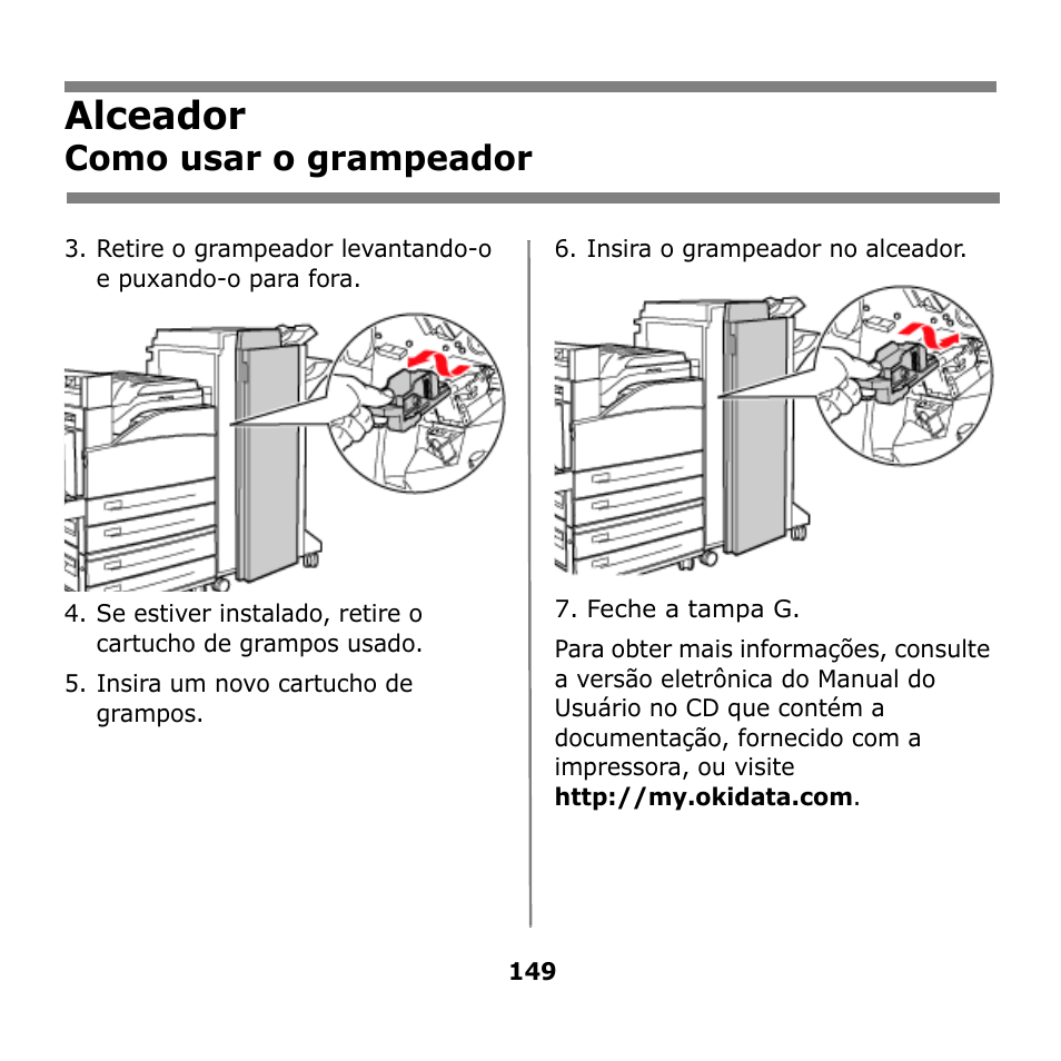 Alceador, Como usar o grampeador | Oki B930n User Manual | Page 149 / 155