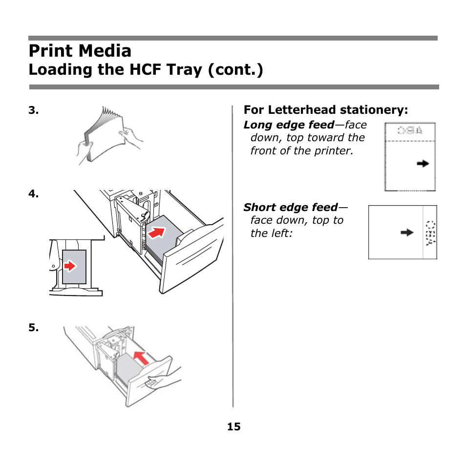Print media, Loading the hcf tray (cont.) | Oki B930n User Manual | Page 15 / 155