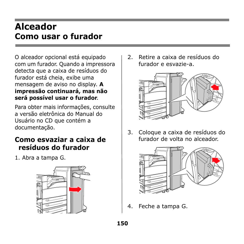 Alceador, Como usar o furador | Oki B930n User Manual | Page 150 / 155