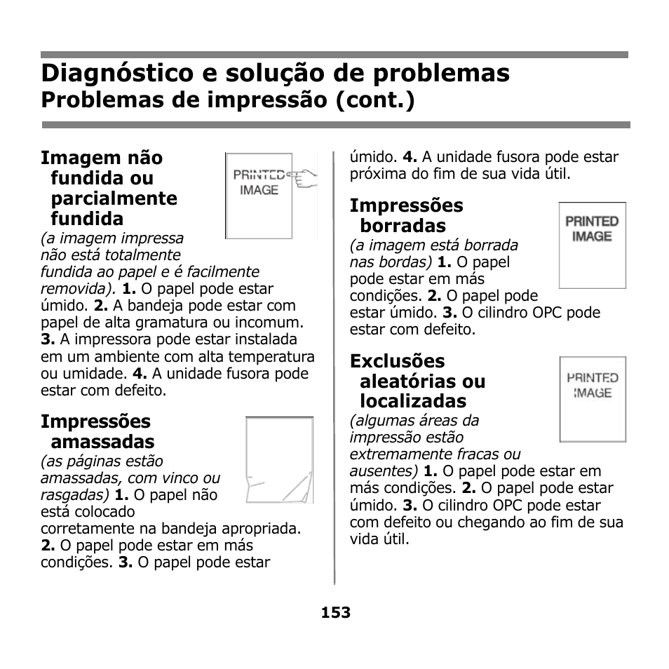 Diagnóstico e solução de problemas, Problemas de impressão (cont.) | Oki B930n User Manual | Page 153 / 155