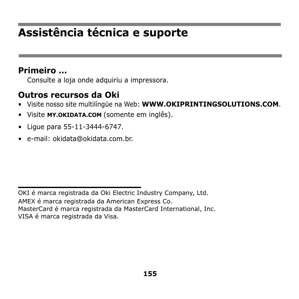 Handy reference, Assistência técnica e suporte, Assistência técnica e suporte . 155 | Oki B930n User Manual | Page 155 / 155