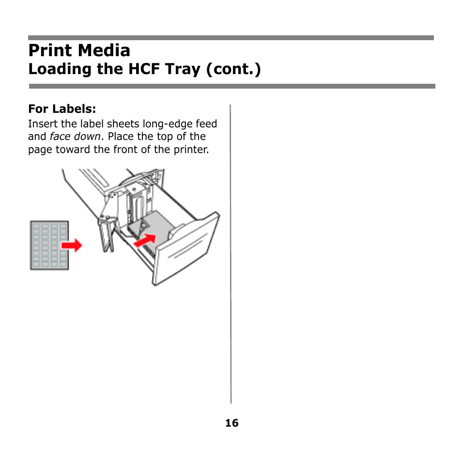 Print media, Loading the hcf tray (cont.) | Oki B930n User Manual | Page 16 / 155