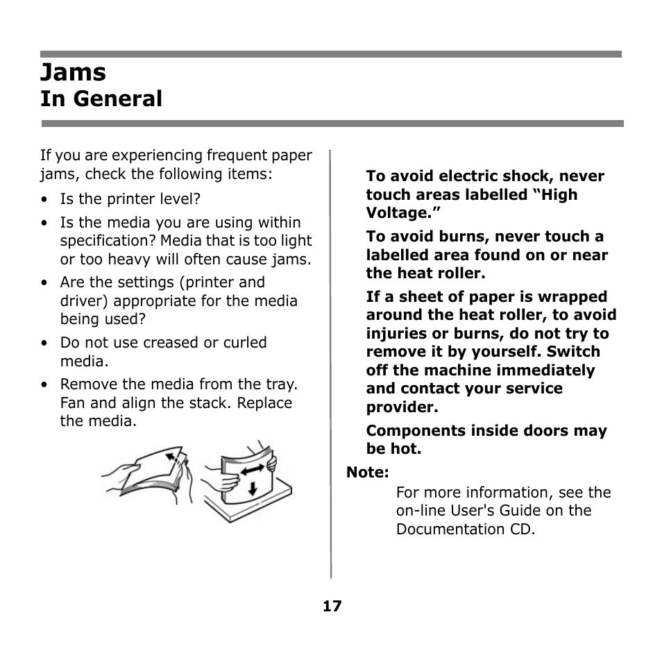 Jams | Oki B930n User Manual | Page 17 / 155