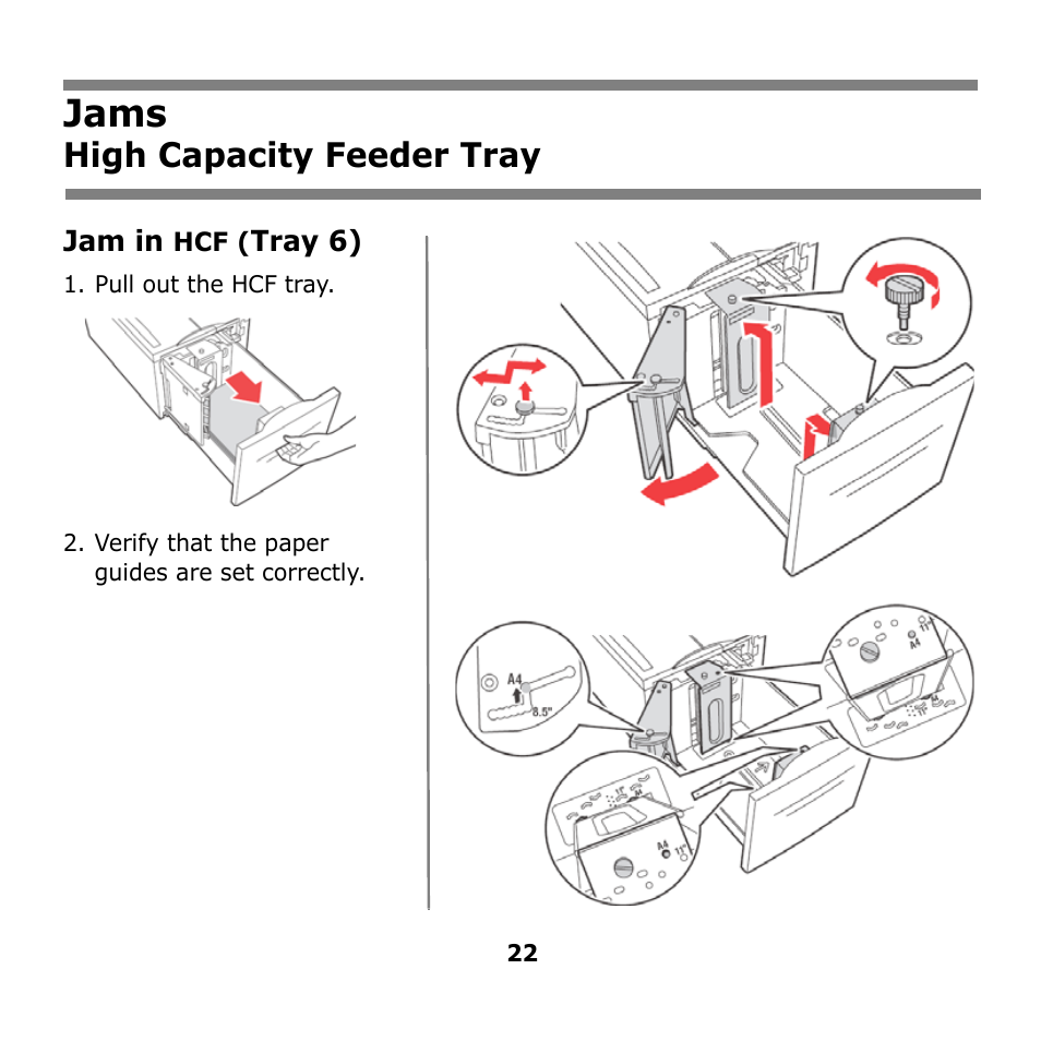 High capacity feeder tray, Jams | Oki B930n User Manual | Page 22 / 155