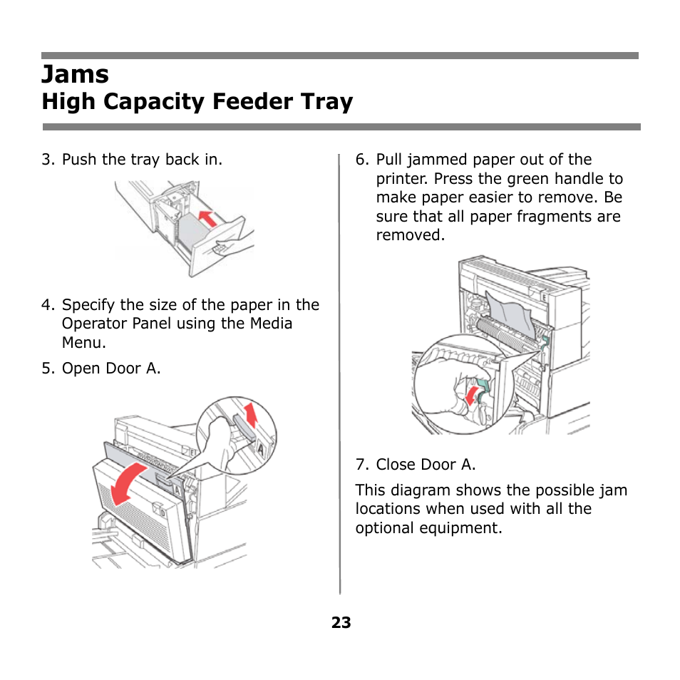 Jams, High capacity feeder tray | Oki B930n User Manual | Page 23 / 155