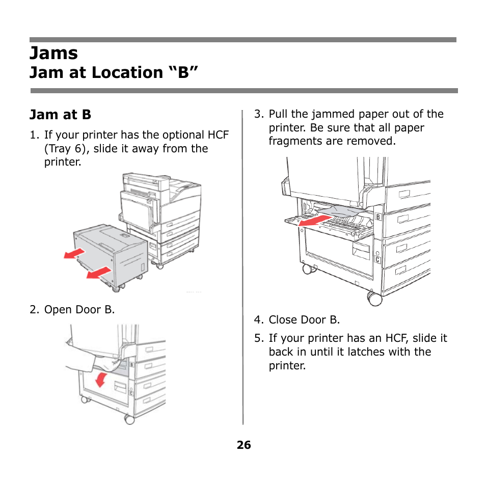 Jams, Jam at location “b | Oki B930n User Manual | Page 26 / 155