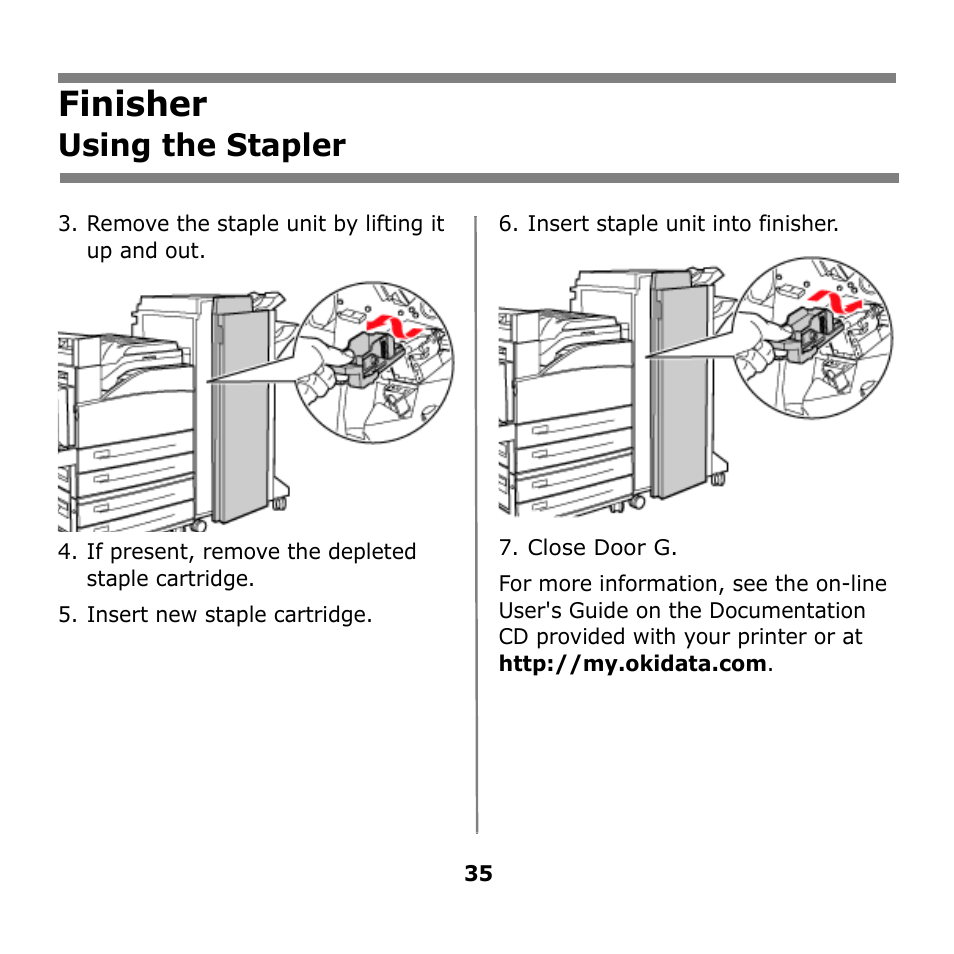 Finisher, Using the stapler | Oki B930n User Manual | Page 35 / 155
