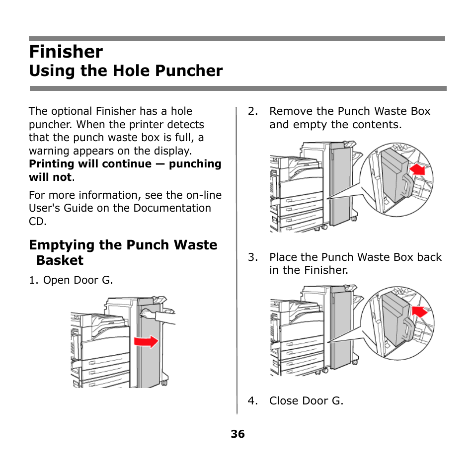Finisher, Using the hole puncher | Oki B930n User Manual | Page 36 / 155