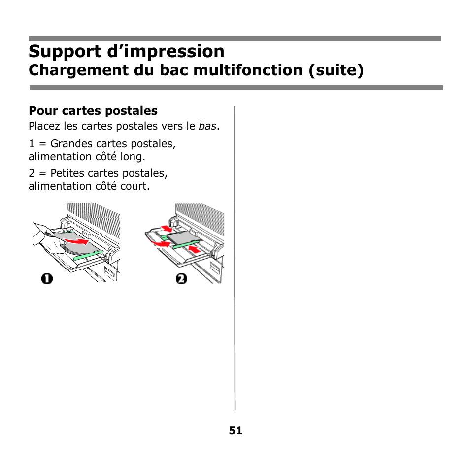 Support d’impression, Chargement du bac multifonction (suite) | Oki B930n User Manual | Page 51 / 155