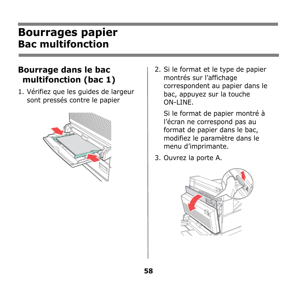 Bac multifonction, Bourrages papier | Oki B930n User Manual | Page 58 / 155