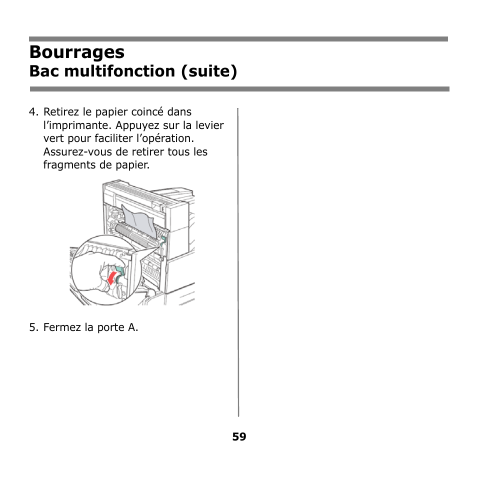 Bourrages, Bac multifonction (suite) | Oki B930n User Manual | Page 59 / 155